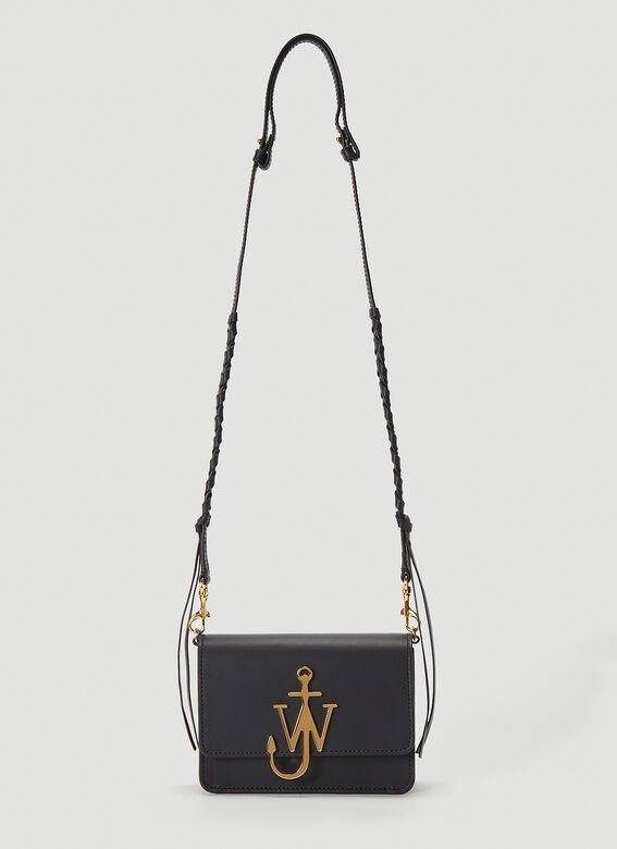 Braided Strap Anchor Logo Shoulder Bag in Black