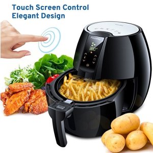 FrenchMay Touch Control Air Fryer, 3.7Qt 1500W, Comes with Recipes & Cook Book (Black)