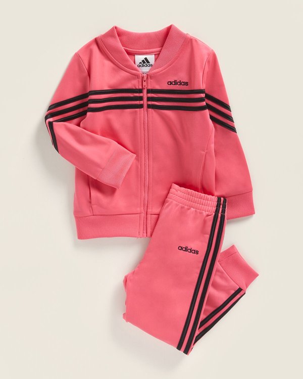(Infant Girls) Two-Piece 3-Stripe Tricot Jacket & Pants Set