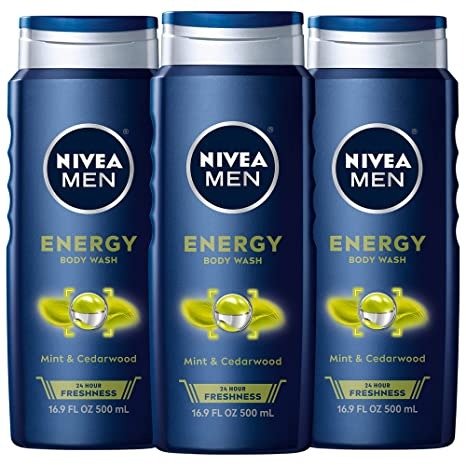 MEN Energy Body Wash with Mint Extract, 3 Pack of 16.9 Fl Oz Bottles