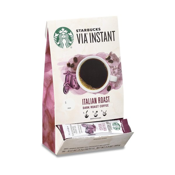 VIA Instant Italian Roast Dark Roast Coffee (1 box of 50 packets)