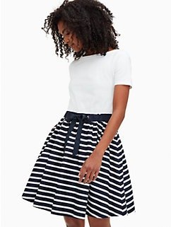 sailing stripe knit mixed media dress