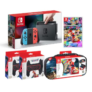 Nintendo Switch Bundle with Mario Kart and Joy-Con Wheel and Case