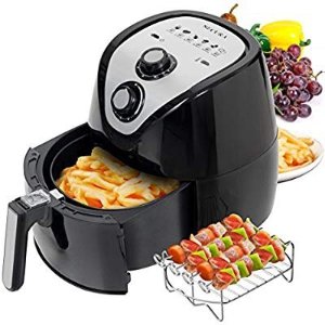 Secura 1500 Watt Large Capacity 3.2-Liter, 3.4 QT, Electric Hot Air Fryer and additional accessories; Recipes,BBQ rack and Skewers