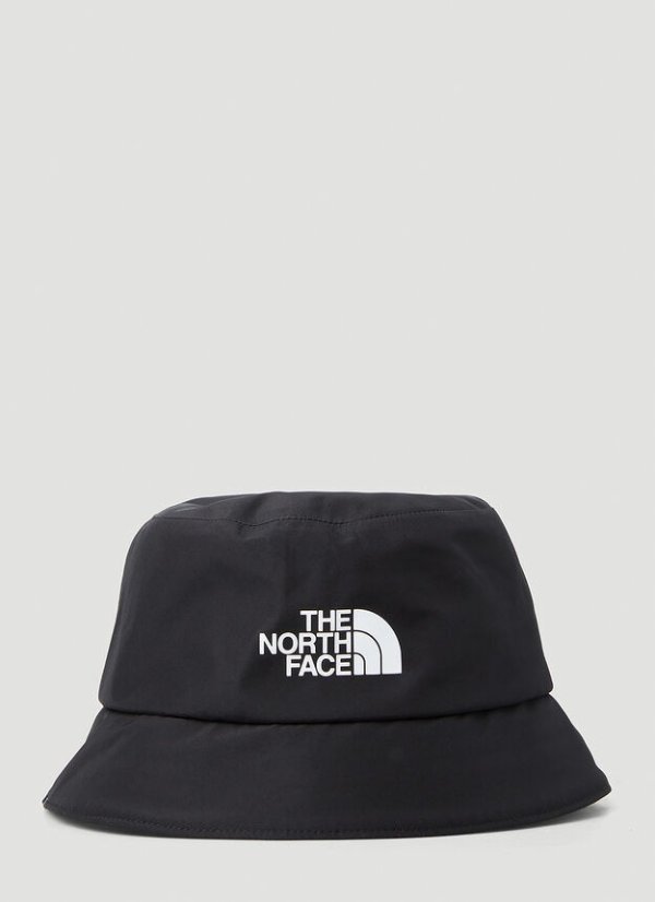 Drawstring Logo Print Bucket Hat in Black