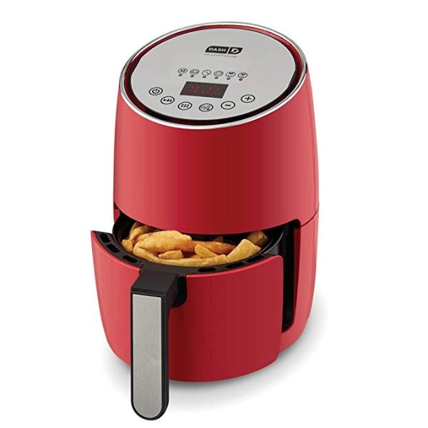 Compact Electric Air Fryer + Oven Cooker with Digital Display, Temperature Control, Non Stick Fry Basket, Recipe Guide + Auto Shut Off Feature, 1.6 L, up to 2 QT, Red