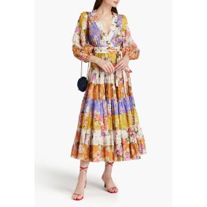 ZimmermannTiered floral-print cotton-gauze midi wrap dress