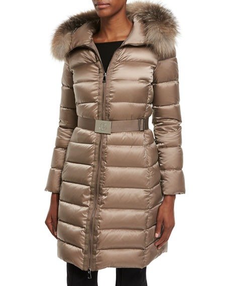 Tinuviel Shiny Quilted Puffer Coat w/Fur Hood