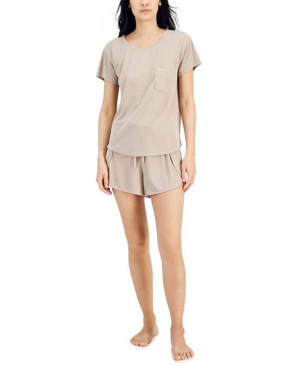 Pocket T-Shirt & Tulip-Hem Shorts Pajama Set, Created for Macy's