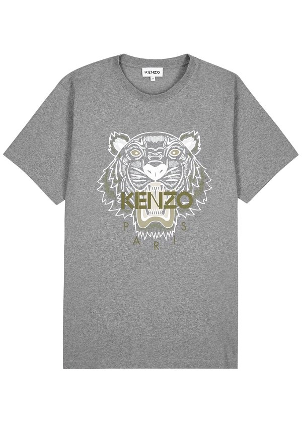 Grey tiger-print cotton T-shirt