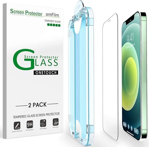 OneTouch Tempered Glass Screen Protector for iPhone 12 Mini (5.4", 2020) with Easy Installation Kit(2-Pack)