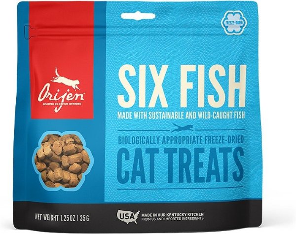 ORIJEN Six Fish Grain-Free Freeze-Dried Cat Treats, 1.25-oz bag - Chewy.com