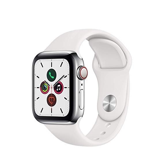 Apple Watch Series 5 (GPS + Cellular, 40mm) - ​ Stainless Steel Case with White Sport Band