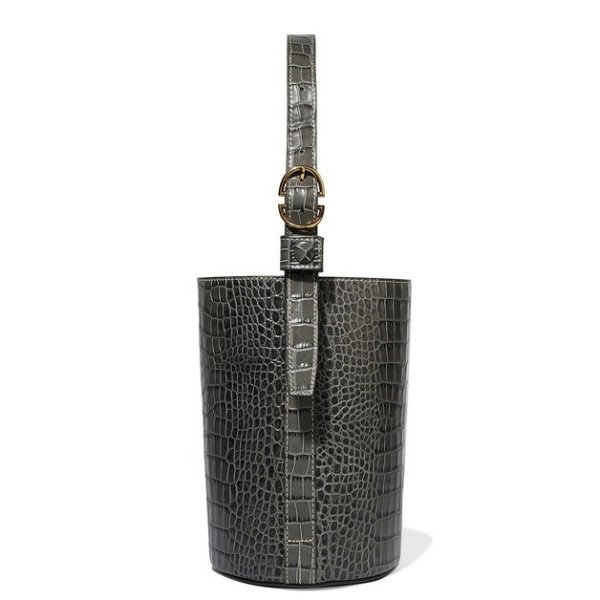 Small croc-effect leather bucket bag