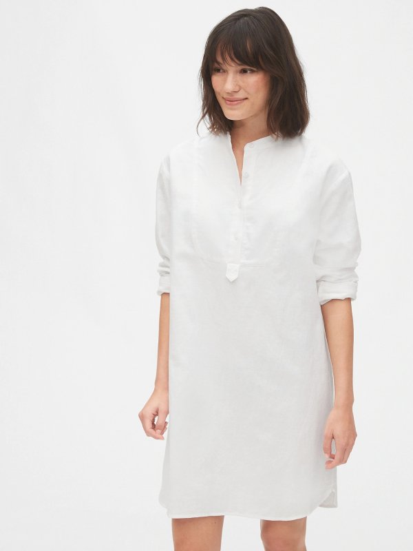 Long Sleeve Shirtdress in Linen-Cotton