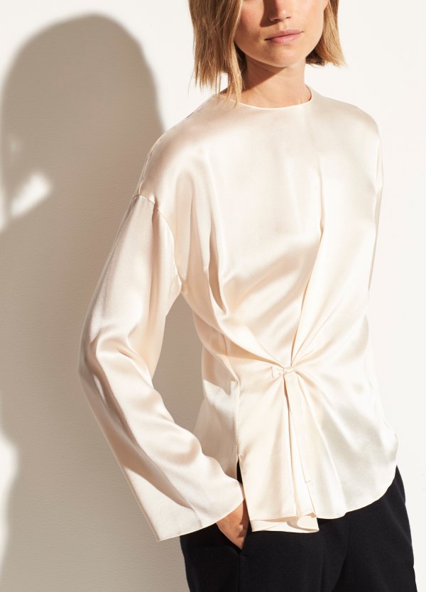 Silk Knot Front Blouse