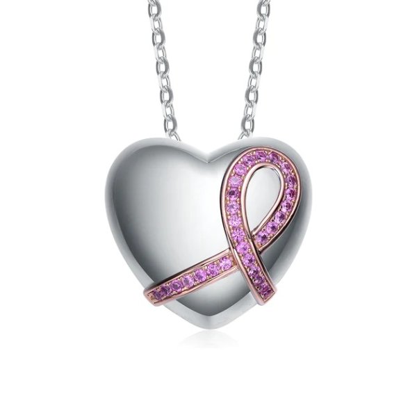sterling silver two tone and pink cubic zirconia heart necklace