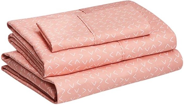 Lightweight Super Soft Easy Care Microfiber Bed Sheet Set with 16" Deep Pockets - Twin, Peachy Coral Arrows