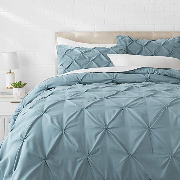 Pinch Pleat Comforter Bedding Set, Full / Queen, Spa Blue