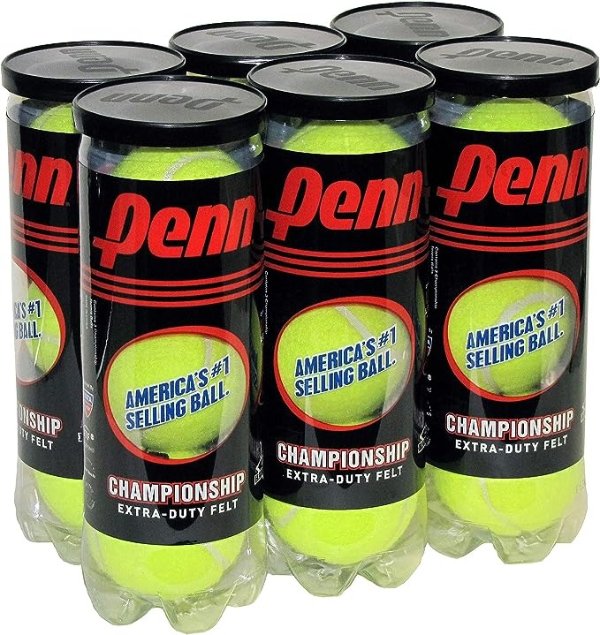 Championship Tennis Balls - Extra Duty Felt Pressurized Tennis Balls - 6 Cans, 18 Balls