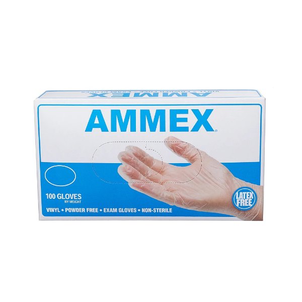 Ammex Powder-Free Vinyl Exam Gloves, Latex-Free, Medium, 100/Box