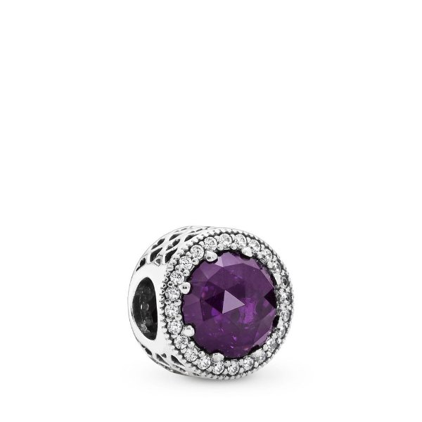Radiant Hearts Charm, Royal-Purple Crystal & Clear CZ