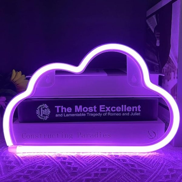 Cloud Neon Signs, LED Cloud Neon Light for Wall Decor, Battery or USB Powered Cloud Sign Shaped Decoration Wall Lights for Bedroom Aesthetic Teen Girl Kid Room Christmas Birthday Wedding Party