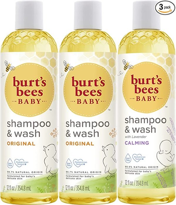 Baby Shampoo and Wash 3-Pack, 2 Original and 1 Calming with Lavender, 12 Fl Oz Each