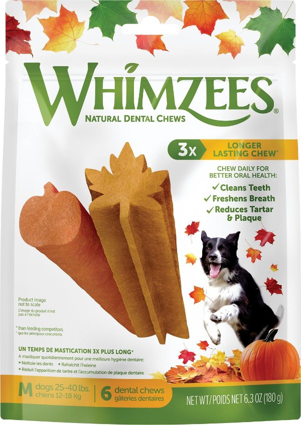 WHIMZEES Fall Grain-Free Medium Dental Chews Dog Treats, 6 count - Chewy.com