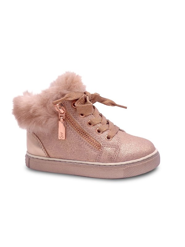 Baby's Faux Fur-Lined Metallic Leather Sneakers