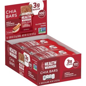 HEALTH WARRIOR Chia Bars, Apple Cinnamon, Gluten Free, Vegan, 25g bars, 15 Count
