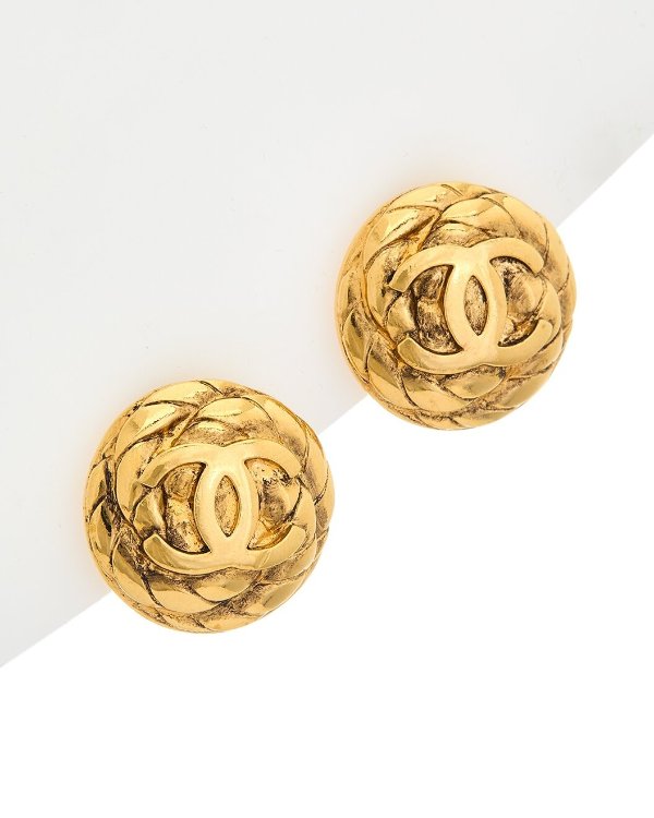 Gold-Tone Rope CC Button Clip-On Earrings (Authentic Pre-Owned)