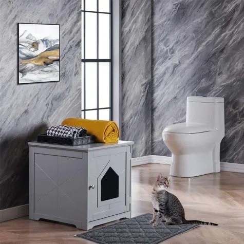 Gray Indoor Cat House with Mat, 19