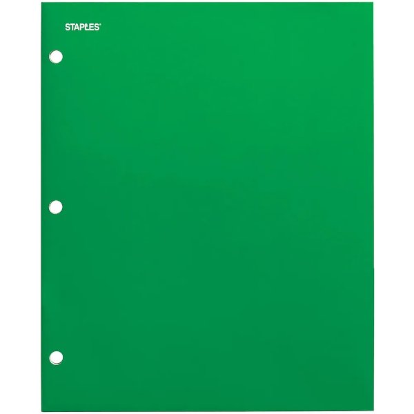 Staples 4-Pocket 3-Hole Punched Presentation Folder, Green (56212-CC)