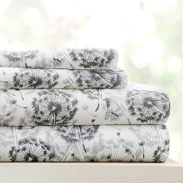 Linen Market 4 Piece King Bedding Sheet Set (Gray Floral)  King Size Bed - Deep Pocket Fits 16" Mattress