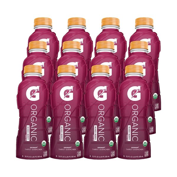 G Organic, Mixed Berry, Gatorade Sports Drink, USDA Certified Organic, 16.9 oz. Bottle (Pack of 12)