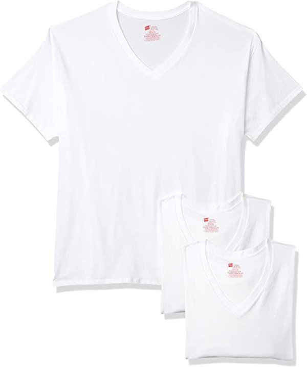 Men's Tagless Stretch White V-Neck Undershirts, 3 Pack