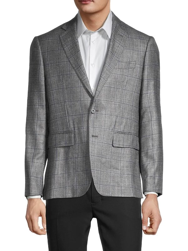 Standard-Fit Windowpane Silk & Cashmere-Blend Sportcoat