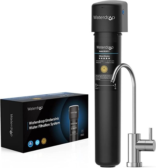Waterdrop 17UB Under Sink Water Filter System, NSF/ANSI 42 Certified, Under Counter Water Filtration with Dedicated Brushed Nickel Faucet, 19K Gallons High Chlorine Reduction Capacity, USA Tech