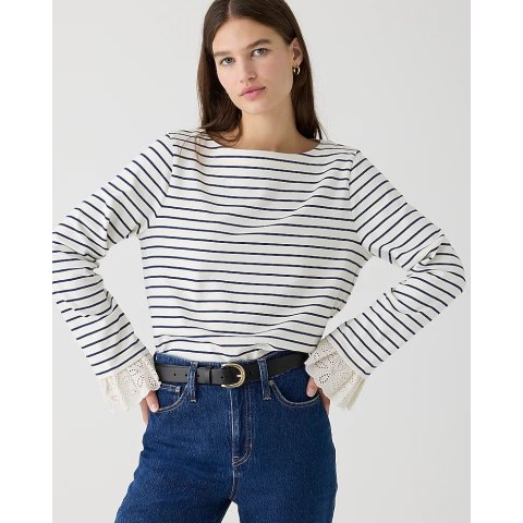 J.CrewMariner jersey bell-sleeve striped T-shirt with eyelet trim