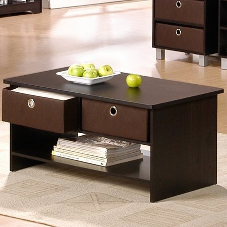 10003 Espresso Finish Center Coffee Table with 4 Bin Drawers