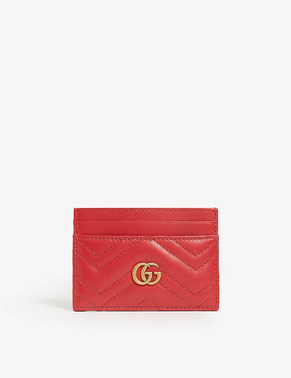 Logo quilted leather card holder