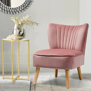 Modern Velvet Accent Chair Upholstered Leisure Sofa Chair - Pink