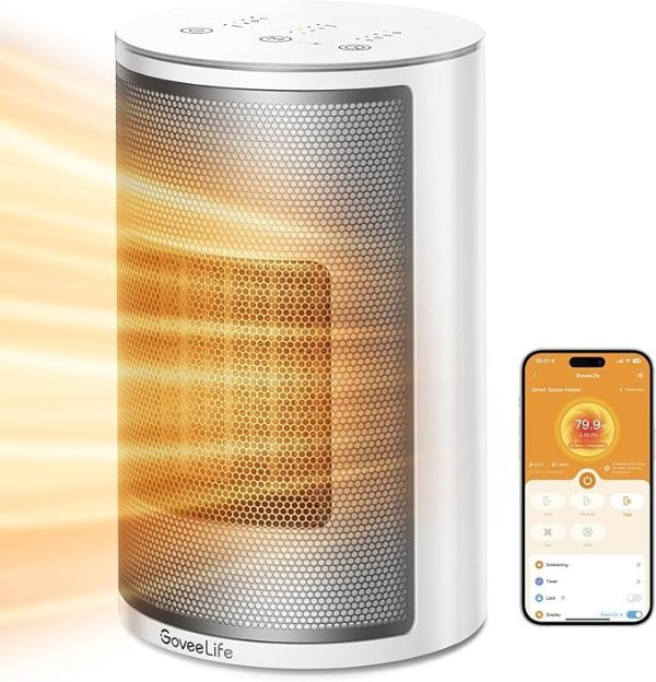 Smart Space Heater for Indoor Use, 1500W Fast Electric Heater with Thermostat, Wi-Fi App & Voice Remote Control, Small Heater Safety for Bedroom Home Indoors Office Desk Portable, White
