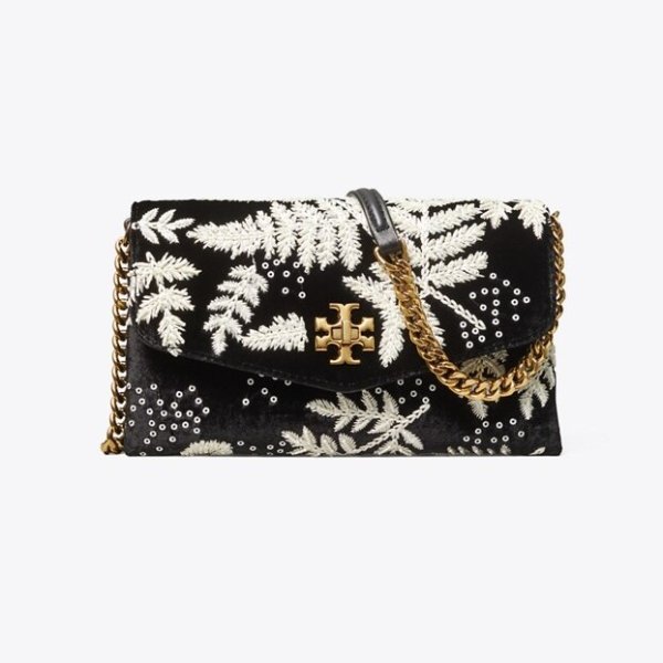 Kira Embroidered Velvet Chain Wallet