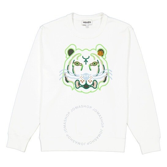 Ladies White Tiger Print Cotton Sweatshirt