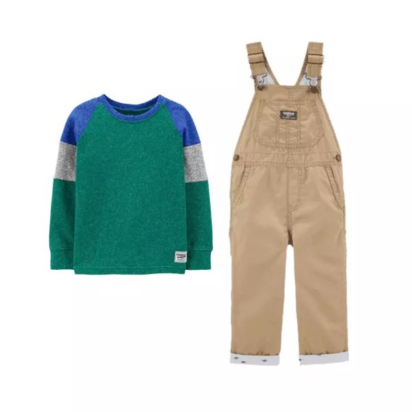 Lined Overalls & Colorblock Tee Bundle