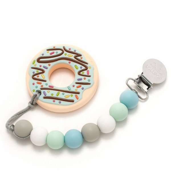 Silicone Teether with Clip - Donut/Mint