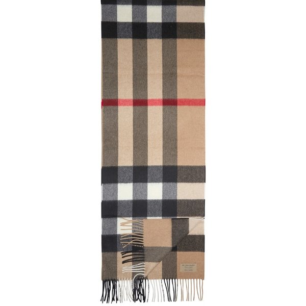 The Large Classic Cashmere Scarf in Check - Camel The Large Classic Cashmere Scarf in Check - Camel