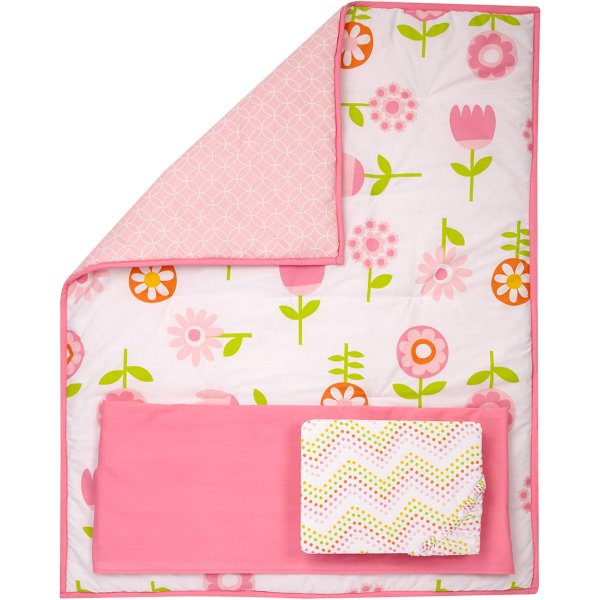 Little Bedding Reversible Floral Fusion/Pink with Circles Print 3-Piece Crib Bedding Set